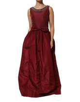 Dolce & Gabbana Burgundy Silk Beaded Evening Gown Dress - IT44 | L - Dresses