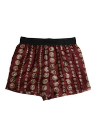 Dolce & Gabbana Burgundy Silk Coin Print Men Boxer Short Swimwear - IT4 | S - Swim Boxers