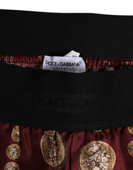 Dolce & Gabbana Burgundy Silk Coin Print Men Boxer Short Swimwear - IT4 | S - Swim Boxers