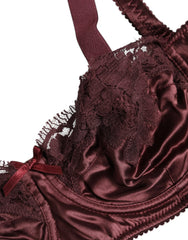 Dolce & Gabbana Burgundy Silk Underwired Balconette Bra Underwear - Bras