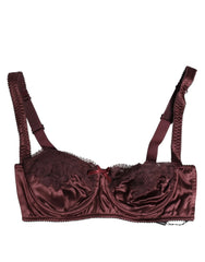 Dolce & Gabbana Burgundy Silk Underwired Balconette Bra Underwear - Bras