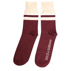 Dolce & Gabbana Burgundy Stretch Logo Print Mid Calf Socks - L - Crew Socks