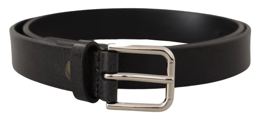 Dolce & Gabbana Calf Leather Silver Tone Black Metal Buckle Belt - 80 cm / 32 Inches - Belts
