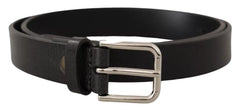 Dolce & Gabbana Calf Leather Silver Tone Black Metal Buckle Belt - 80 cm / 32 Inches - Belts
