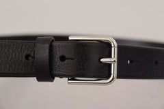 Dolce & Gabbana Calf Leather Silver Tone Black Metal Buckle Belt - 80 cm / 32 Inches - Belts