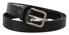 Dolce & Gabbana Calf Leather Silver Tone Black Metal Buckle Belt - 80 cm / 32 Inches - Belts