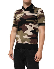 Dolce & Gabbana Camouflage Brown Silk MilitaryPolo T-shirt - Polos