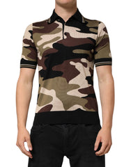 Dolce & Gabbana Camouflage Brown Silk MilitaryPolo T-shirt - Polos
