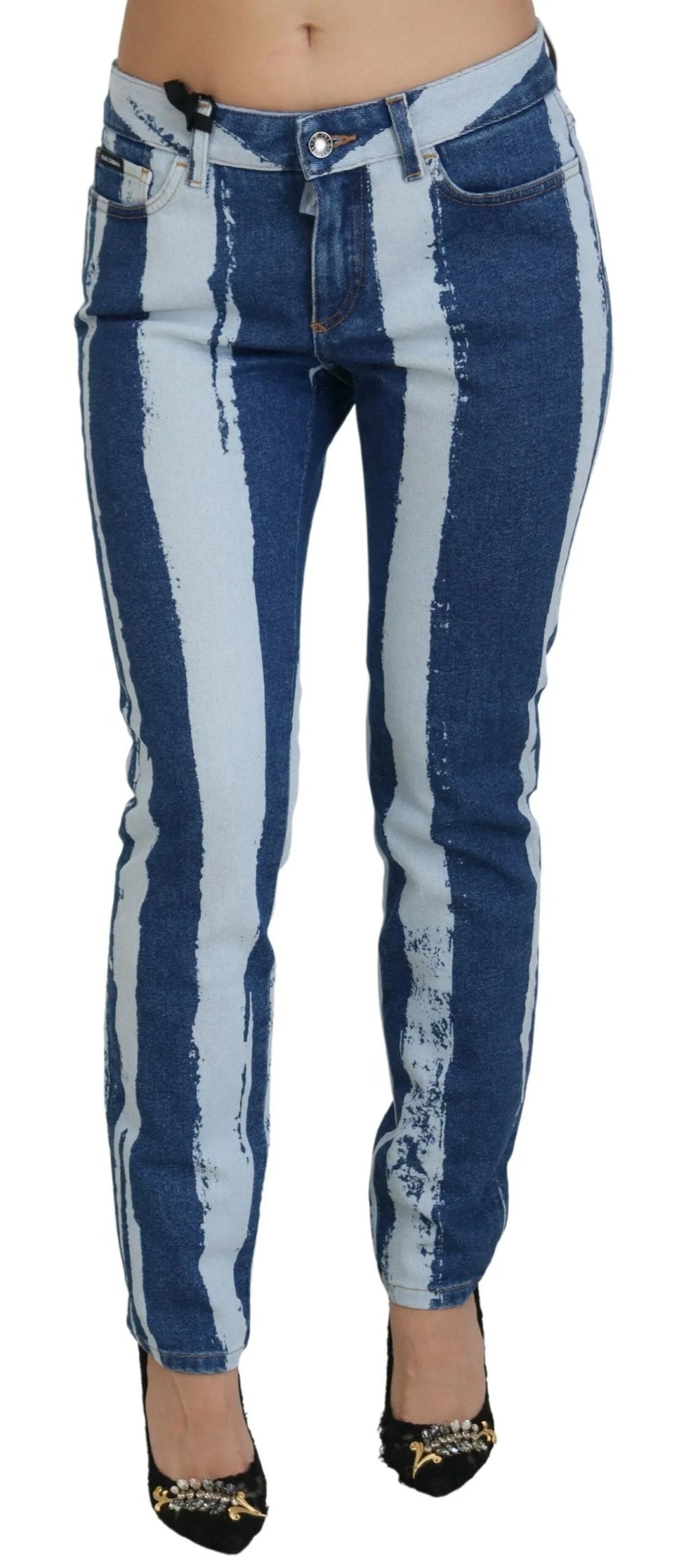 Dolce & Gabbana Cobalt Blue Stripes Skinny Denim Cotton Jeans - IT42|M - Jeans