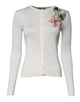 Dolce & Gabbana Cream Floral Silk Embellished Cardigan Sweater - IT36|XXS - Cardigans