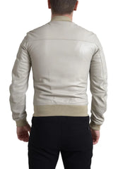Dolce & Gabbana Cream Leather Bomber Blouson Full Zip Jacket - IT48 | M - Bomber Jackets