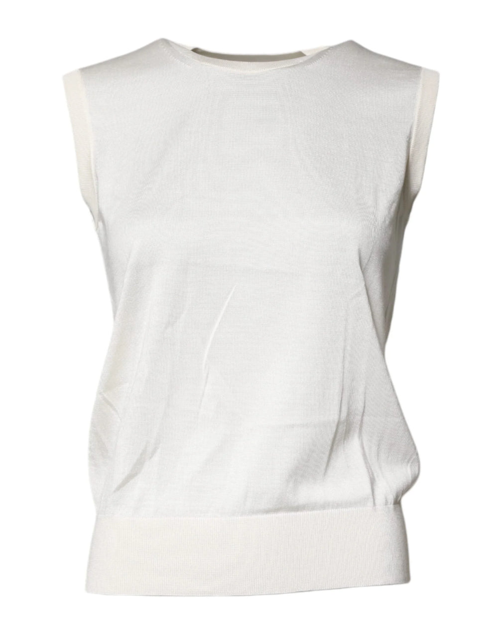 Dolce & Gabbana Cream Sleeveless Silk Round Neck Tank Top - Tank Tops