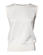 Dolce & Gabbana Cream Sleeveless Silk Round Neck Tank Top - Tank Tops