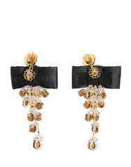 Dolce & Gabbana Crystal Chandelier Satin Bow Clip-On Jewelry Earrings