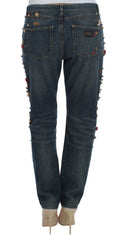 Dolce & Gabbana Crystal Roses Heart Embellished Jeans - IT38|XS - Jeans