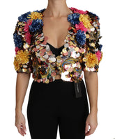 Dolce & Gabbana Crystal Sequined Floral Jacket Coat - Coats & Jackets
