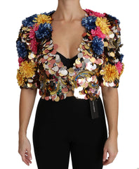 Dolce & Gabbana Crystal Sequined Floral Jacket Coat - Coats & Jackets