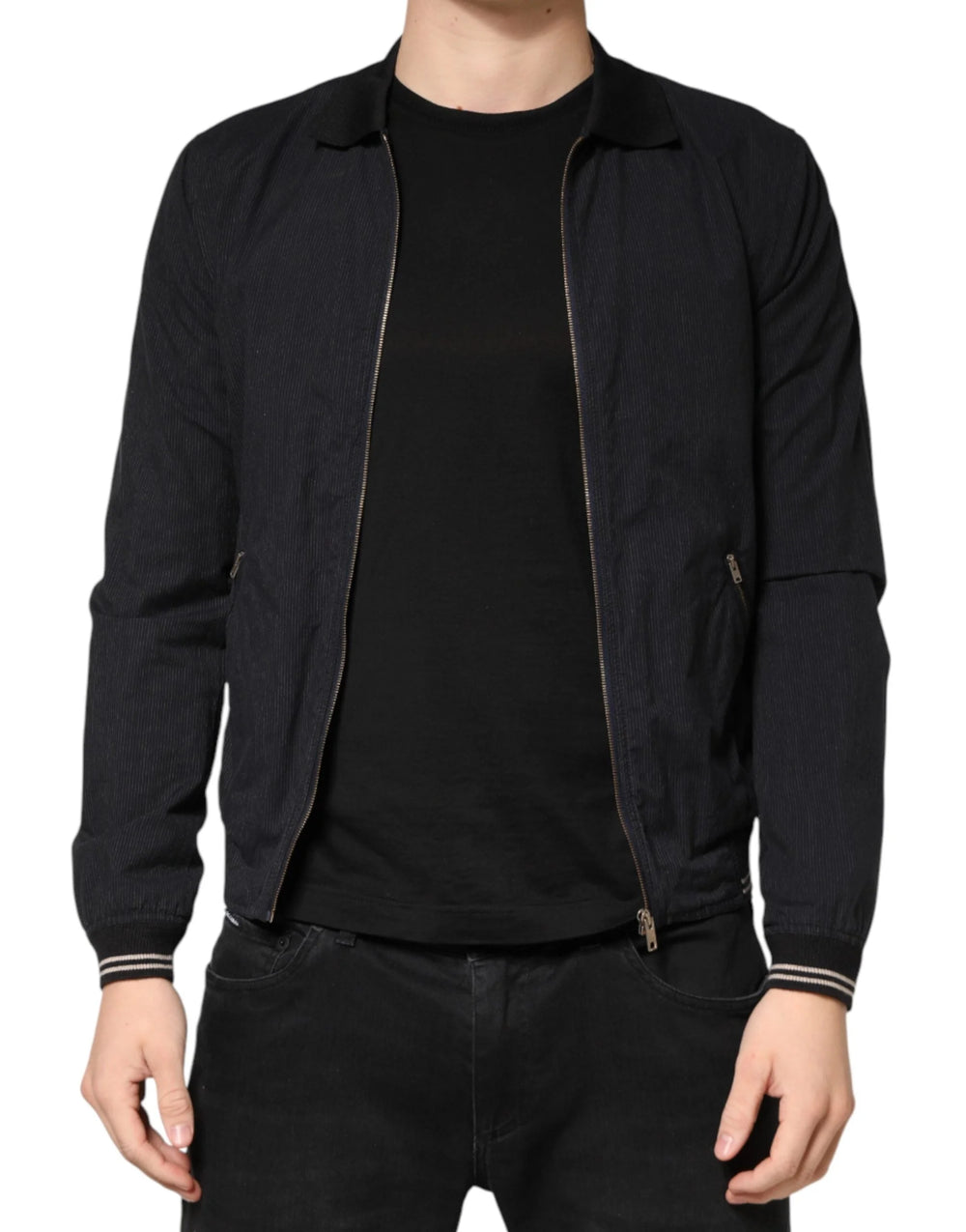 Dolce & Gabbana Dark Blue Cotton Full Zip Bomber Men Jacket - IT44 | XS