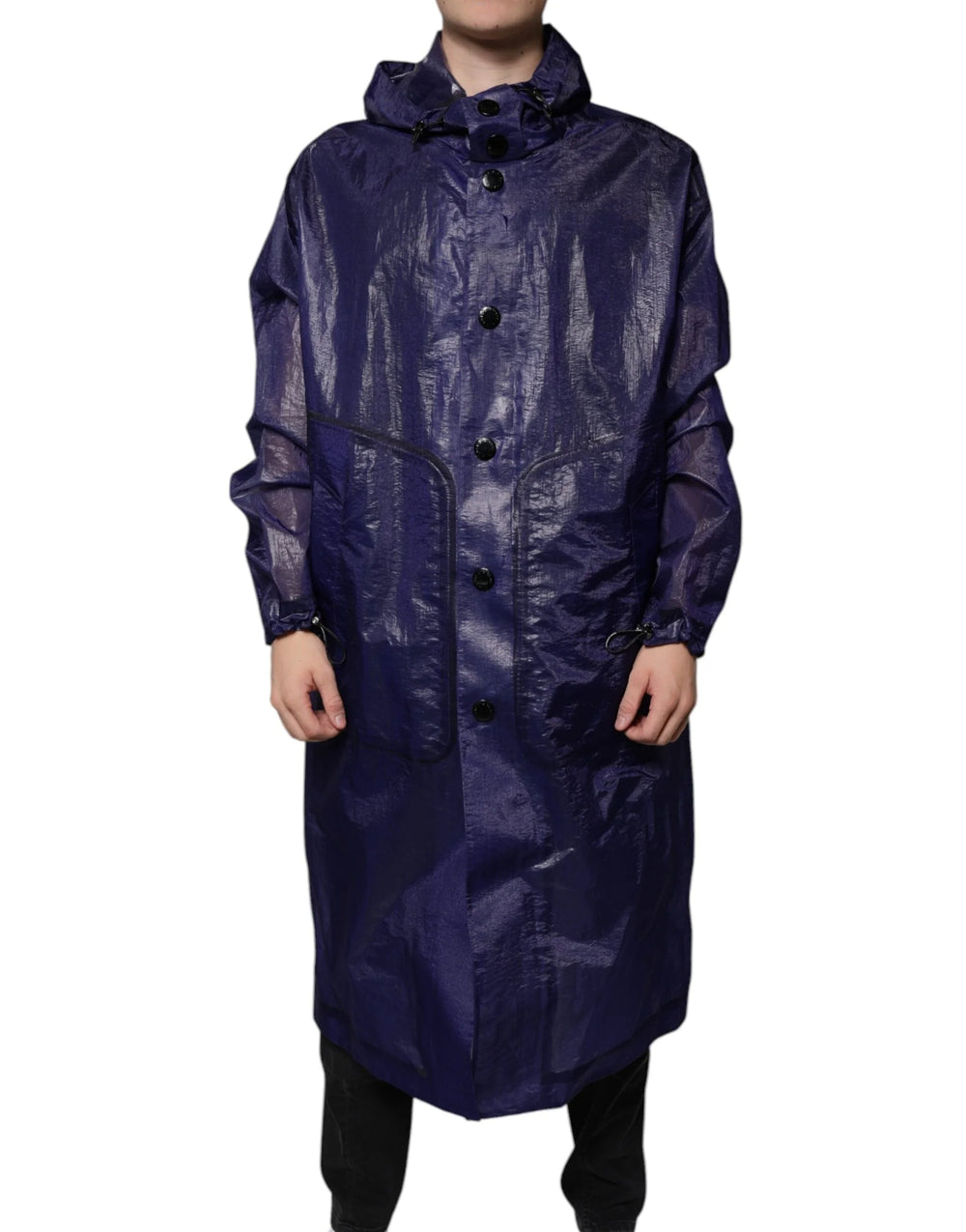 Dolce & Gabbana Dark Blue Cotton Hooded Men Raincoat Jacket - IT54 | XL - Rain Coats