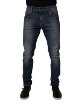 Dolce & Gabbana Dark Blue Cotton Leather Skinny Denim Jeans - IT50 | L - Jeans