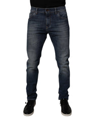 Dolce & Gabbana Dark Blue Cotton Leather Skinny Denim Jeans - IT50 | L - Jeans