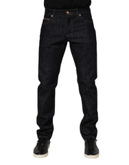 Dolce & Gabbana Dark Blue Cotton Logo Plaque Men Denim Jeans - IT46 | S - Jeans