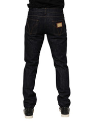 Dolce & Gabbana Dark Blue Cotton Logo Plaque Men Denim Jeans - IT46 | S - Jeans