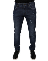 Dolce & Gabbana Dark Blue Cotton Logo Skinny Denim Jeans - IT48 | M - Jeans