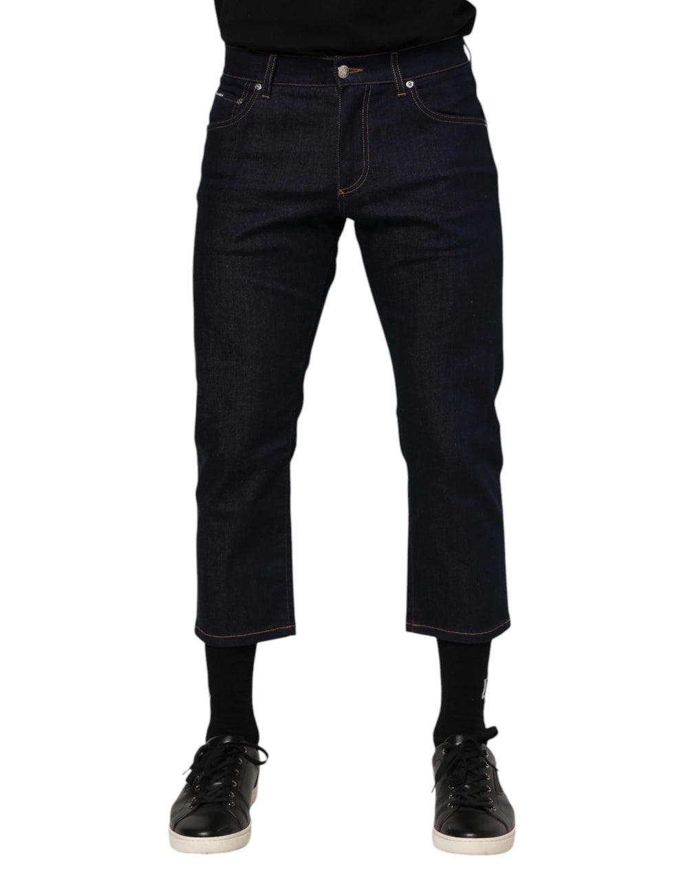 Dolce & Gabbana Dark Blue Cotton Logo Slim Fit Men Denim Jeans - IT48 | M - Jeans