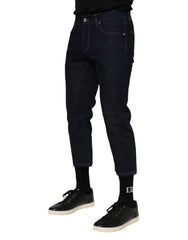 Dolce & Gabbana Dark Blue Cotton Logo Slim Fit Men Denim Jeans - IT48 | M - Jeans