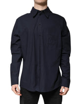 Dolce & Gabbana Dark Blue Cotton Long Sleeve Shirt - IT45 | 3XL - Shirts