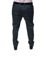 Dolce & Gabbana Dark Blue Cotton Stretch Skinny Men Dress Pants - Trousers