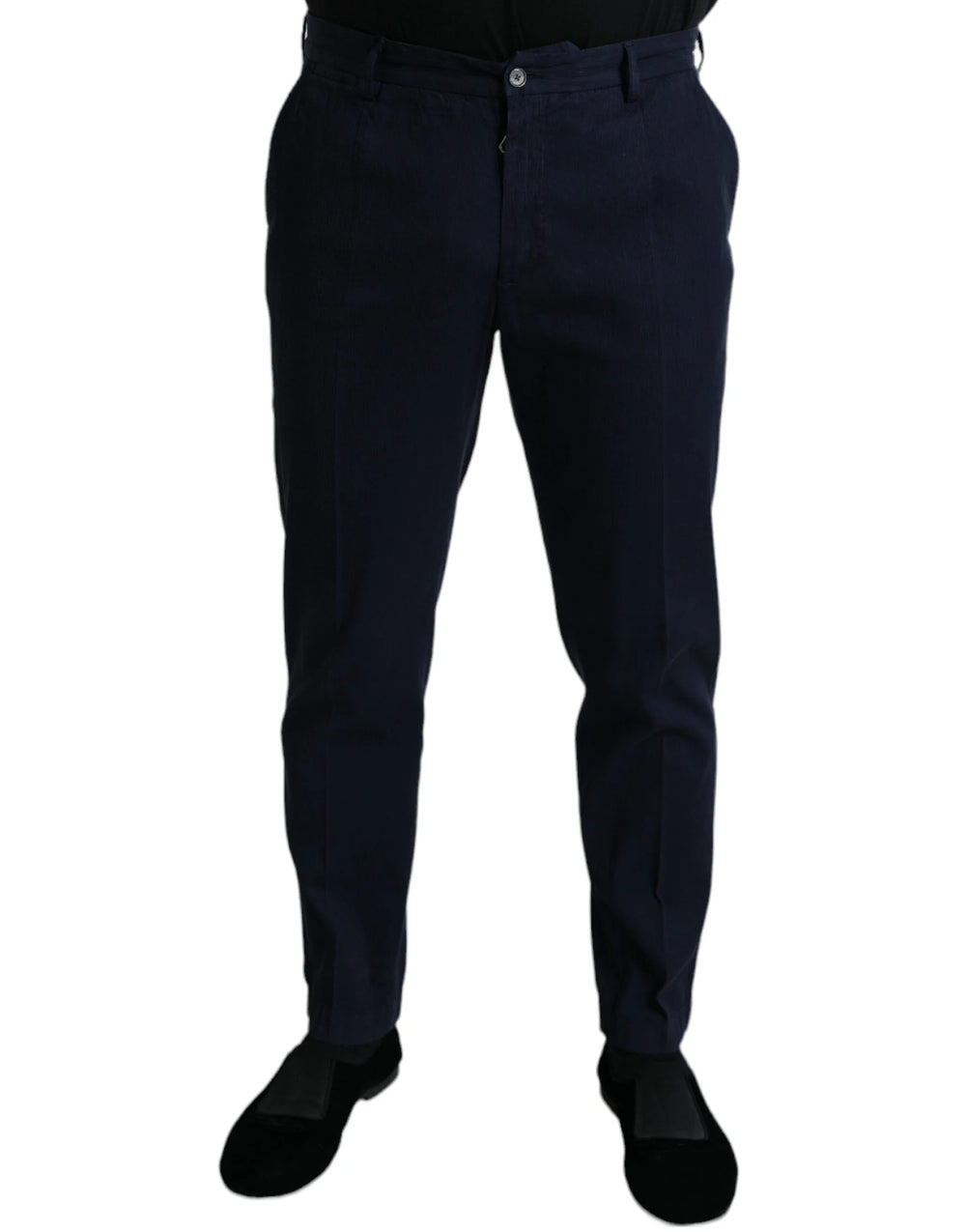 Dolce & Gabbana Dark Blue Cotton Stretch Slim Fit Dress Pants - IT50 | L - Trousers