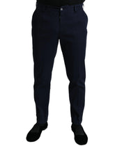 Dolce & Gabbana Dark Blue Cotton Stretch Slim Fit Dress Pants - IT50 | L - Trousers
