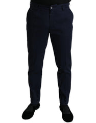 Dolce & Gabbana Dark Blue Cotton Stretch Slim Fit Dress Pants - IT50 | L - Trousers