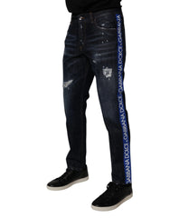 Dolce & Gabbana Dark Blue Cotton Tattered Skinny Denim Jeans - IT48 | M - Jeans