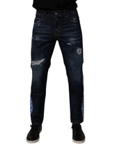 Dolce & Gabbana Dark Blue Cotton Tattered Skinny Denim Jeans - IT48 | M - Jeans
