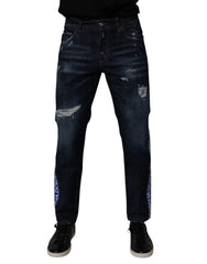 Dolce & Gabbana Dark Blue Cotton Tattered Skinny Denim Jeans - IT48 | M - Jeans