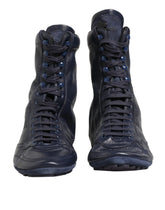 Dolce & Gabbana Dark Blue Deer Leather Mid Calf Boots Shoes - Boots