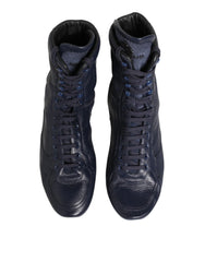 Dolce & Gabbana Dark Blue Deer Leather Mid Calf Boots Shoes