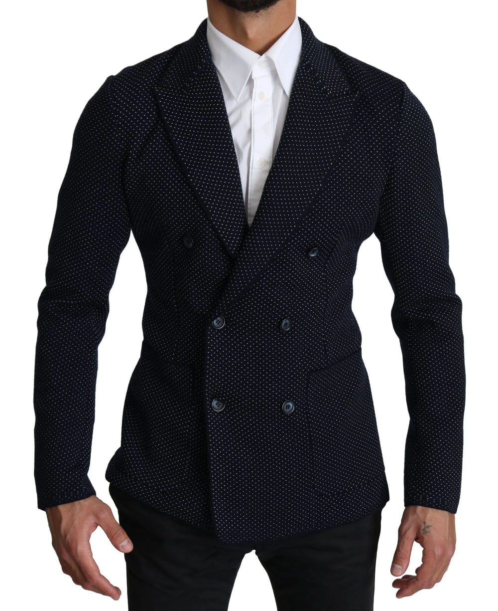 Dolce & Gabbana Dark Blue Dotted Double Breasted Coat Blazer - IT50 | L - Sport Jackets