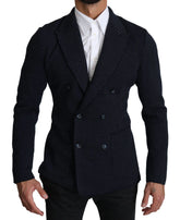 Dolce & Gabbana Dark Blue Dotted Double Breasted Coat Blazer - IT50 | L - Sport Jackets