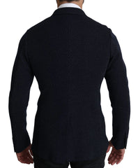 Dolce & Gabbana Dark Blue Dotted Double Breasted Coat Blazer - IT50 | L - Sport Jackets
