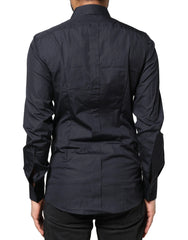 Dolce & Gabbana Dark Blue GOLD Cotton Long Sleeves Dress Shirt - IT38 | XS - Shirts