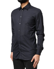 Dolce & Gabbana Dark Blue GOLD Cotton Long Sleeves Dress Shirt - IT38 | XS - Shirts