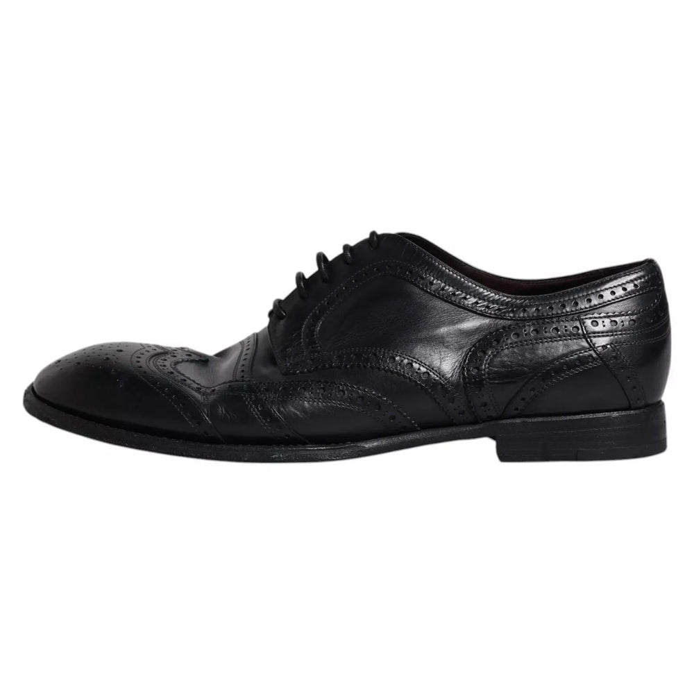 Dolce & Gabbana Dark Blue Leather Derby Wingtip Formal Shoes - EU44/US11