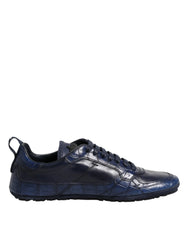 Dolce & Gabbana Dark Blue Leather Low Top Men Sneakers Shoes - Sneakers