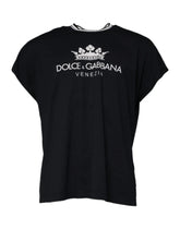 Dolce & Gabbana Dark Blue Logo Crown Cotton Crew Neck T-shirt - T-Shirts