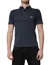Dolce & Gabbana Dark Blue Logo Plaque Cotton Men Polo Shirt T-shirt - Polos