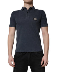 Dolce & Gabbana Dark Blue Logo Plaque Cotton Men Polo Shirt T-shirt - Polos